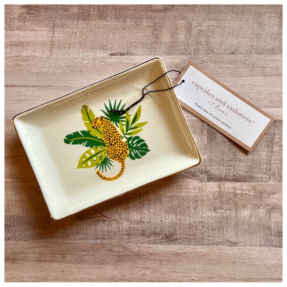 Cupcakes and Cashmere At Home Cheetah Leopard Tropical Catchall Jewelry Tray